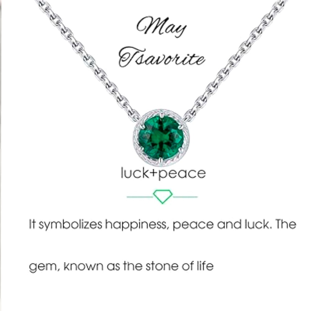 May Birthstone Silver Necklace Pendant Emerald Green